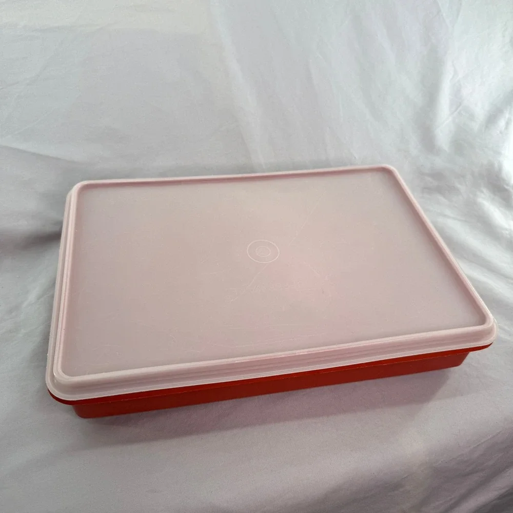 Vintage Tupperware Rectangular Storage Container Burnt Orange 290-9 Lid 291-7
